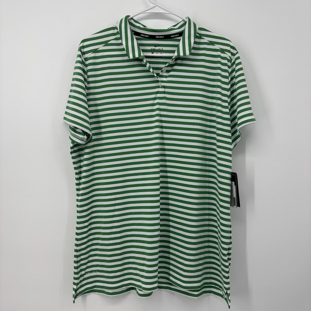 Nike Golf Polo Shirt Green White Stripe Men's Size 2XL XXL New With Tags